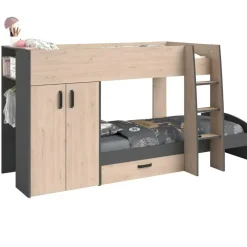 Stapelbed Stim met kast & lade - eik/grijs