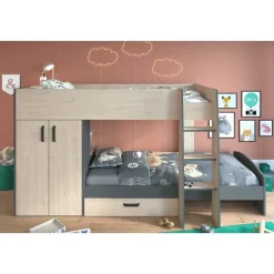 Stapelbed Stim met kast & lade - eik/grijs