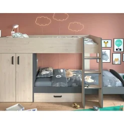 Stapelbed Stim met kast & lade - eik/grijs