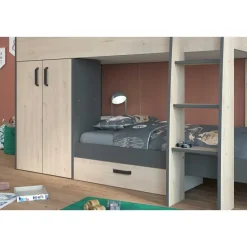 Stapelbed Stim met kast & lade - eik/grijs