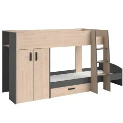 Stapelbed Stim met kast & lade - eik/grijs