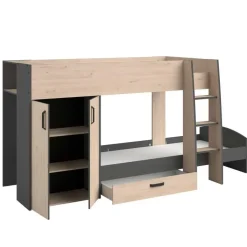 Stapelbed Stim met kast & lade - eik/grijs