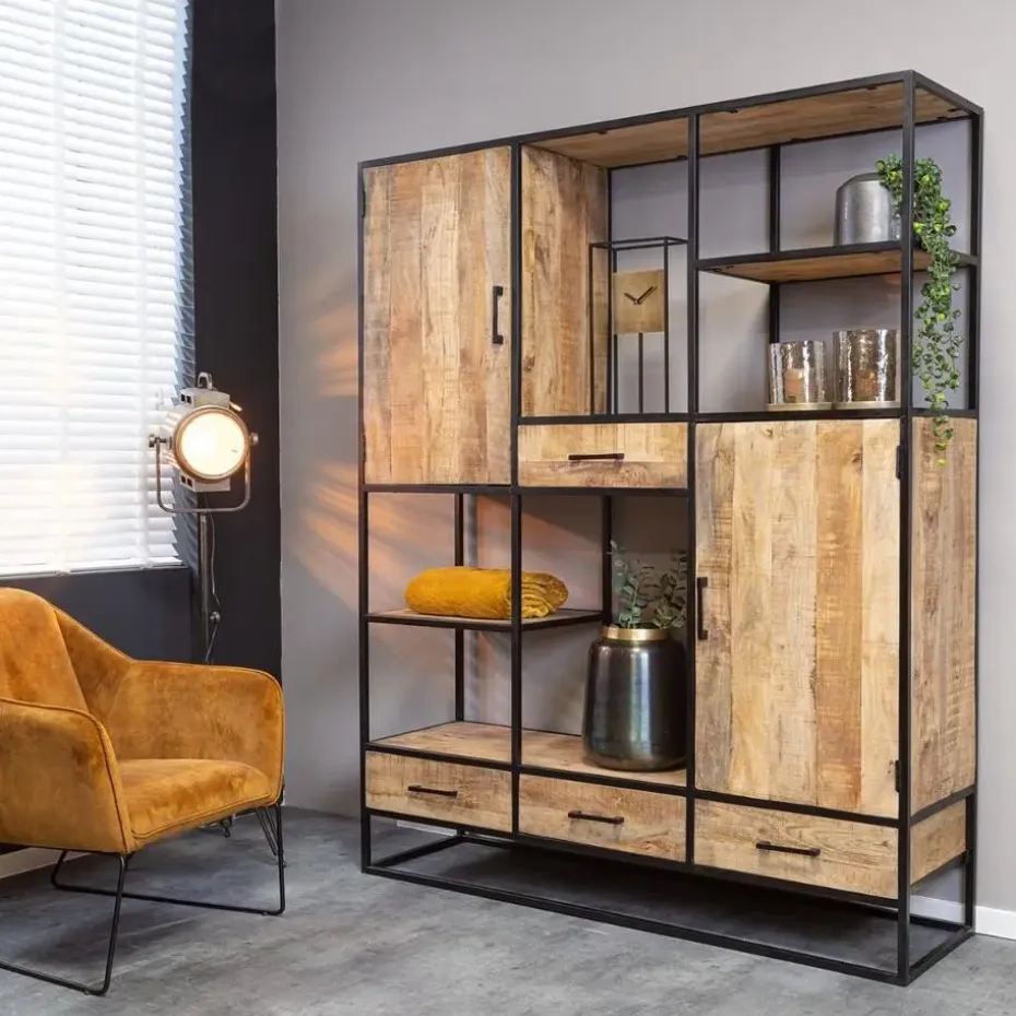 StarFurn - Vakkenkast Denver mangohout en staal XXL