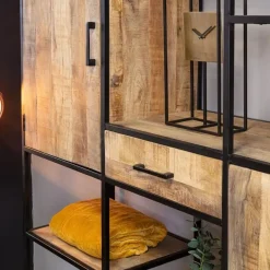 StarFurn - Vakkenkast Denver mangohout en staal XXL