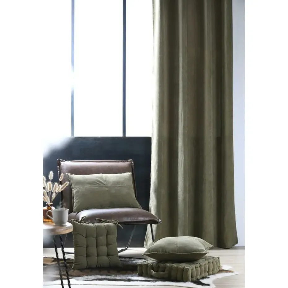 Stof Textile stoelkussen - olijfgroen - 38 x 38 x 5 cm