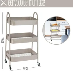 Storage Solutions Keukentrolley - beige - metaal - 79x44x32 cm