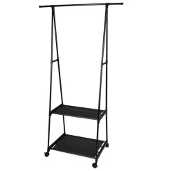 Storage Solutions Kledingrek met planken - metaal - op wielen - zwart - 85 x 45