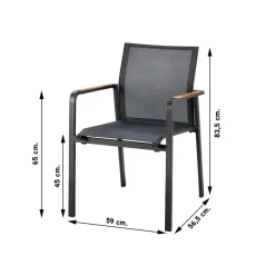 Suns Tutti stapelbare tuinstoel - Antraciet met teak armleuning