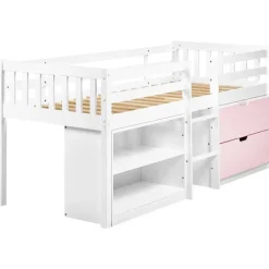 SUSVILLE - Kinderbed - Wit/Roze - 90 x 200 cm - Rubberhout