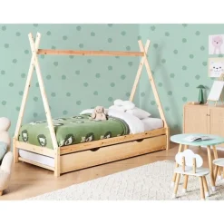 TALMONTIERS - Onderschuifbed - Lichtbruin - 90 x 200 cm - Grenenhout