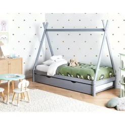 TALMONTIERS - Onderschuifbed - Grijs - 90 x 200 cm - Grenenhout