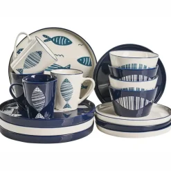 TAMARIND - 16-delige serviesset - Wit/Blauw - Porselein