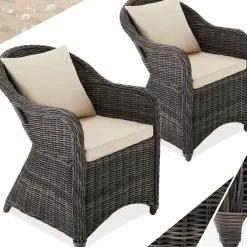 tectake® - 2 Luxe wicker stoelen - Fauteuils - zachte kussens - grijs - 403682