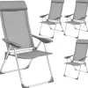 tectake 4 aluminium tuinstoel inklapbaar met hoofdsteun, Grijs