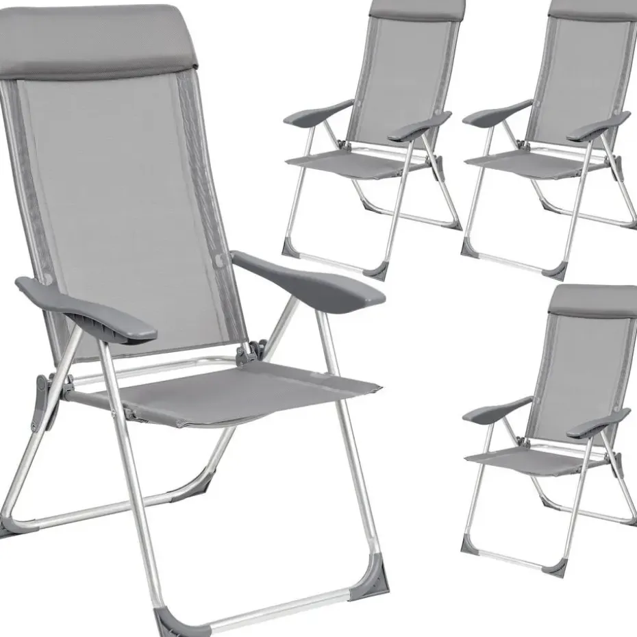 tectake 4 aluminium tuinstoel inklapbaar met hoofdsteun, Grijs