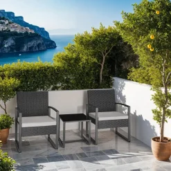 tectake - balkonset Granada - wicker - zwart