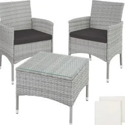 tectake - balkonset Luzern - wicker - lichtgrijs - 403702