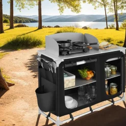 tectake - Campingkeuken 116x52x107cm, Zwart