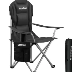 tectake - Gestoffeerde campingstoel MTX, opvouwbaar, met bekerhouder, Zwart
