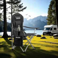 tectake - Gestoffeerde campingstoel MTX, opvouwbaar, met bekerhouder, Zwart