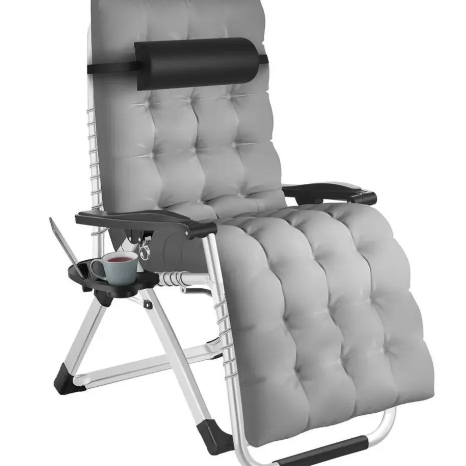 tectake - Ligbed Cloud inklapbaar, traploos verstelbaar, Lichtgrijs