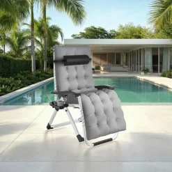 tectake - Ligbed Cloud inklapbaar, traploos verstelbaar, Lichtgrijs