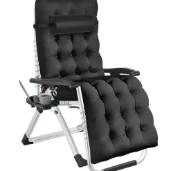 tectake - Ligbed Cloud inklapbaar, traploos verstelbaar, Zwart