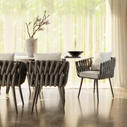 tectake - Stoel Lugano in rope-design met aluminium frame, Antraciet