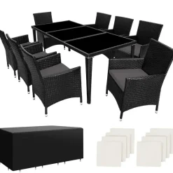 tectake - tuinset 8 stoelen+tafel Monaco - wicker - zwart