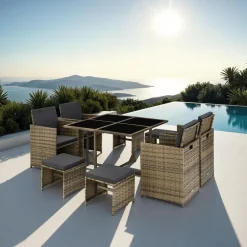 tectake - tuinset Bilbao - wicker met beschermhoes - natuurkleur