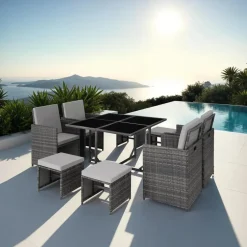 tectake - tuinset Bilbao - wicker - incl. beschermhoes - grijs