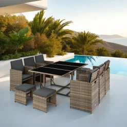 tectake - tuinset Malaga - wicker - natuurkleur