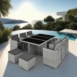 tectake - tuinset New York - wicker - lichtgrijs