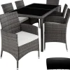 tectake - tuinset Porto 6 + 1 - wicker - grijs