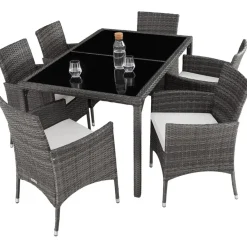 tectake - tuinset Porto 6 + 1 - wicker - grijs