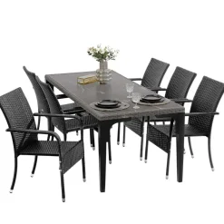 tectake 2 tuinstoelen - Wickerstoel Girona, stapelbaar, draagkracht 120 kg