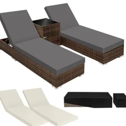 tectake 2 wicker ligbedden met aluminium frame en tafel, inclusief beschermhoes