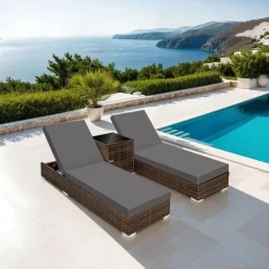 tectake 2 wicker ligbedden met aluminium frame en tafel, inclusief beschermhoes