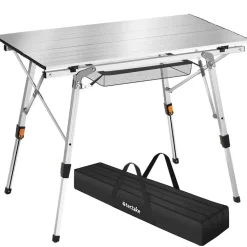 tectake Aluminium campingtafel Tina opvrouwbaar in hoogte verstelbaar , Zilver