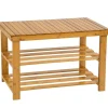 tectake Bamboe schoenenbank met 2 niveaus en bank 70x28x45,5cm, Bruin