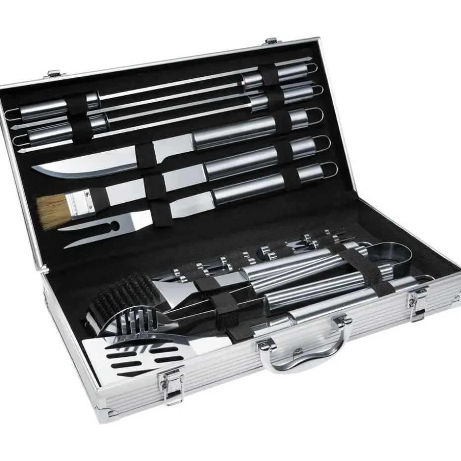 tectake Barbecue bestek van roestvrij staal 18-delig, Grijs