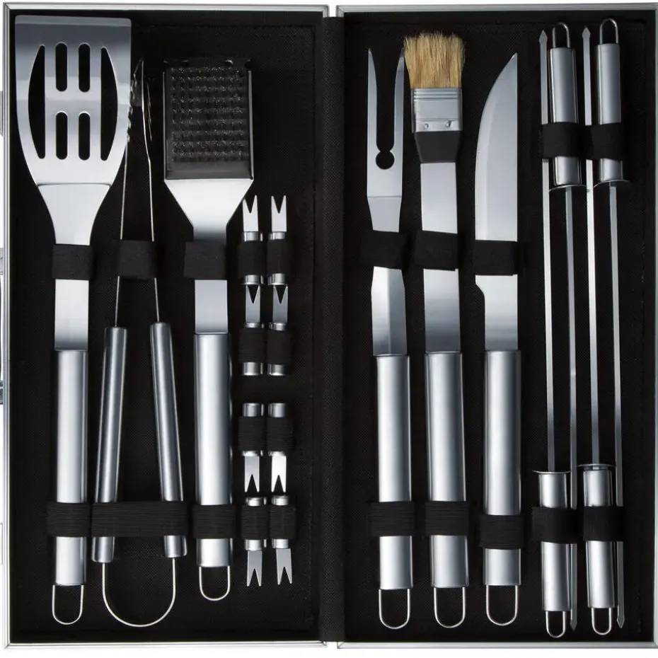 tectake Barbecue bestek van roestvrij staal 18-delig, Grijs