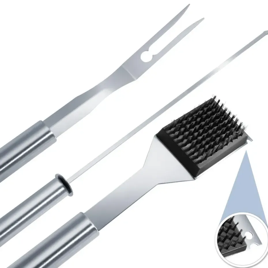 tectake Barbecue bestek van roestvrij staal 18-delig, Grijs