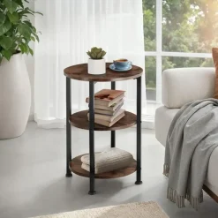tectake Bijzettafel Colchester 40x61cm, Industrieel Hout Donker, Rustiek