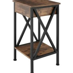 tectake Bijzettafel Dayton 35x35x70,5cm, Industrieel Hout Donker, Rustiek