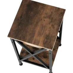 tectake Bijzettafel Dayton 35x35x70,5cm, Industrieel Hout Donker, Rustiek