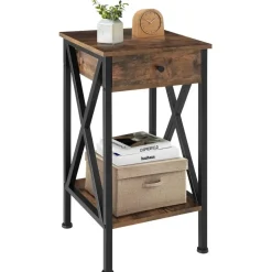 tectake Bijzettafel Dayton 35x35x70,5cm, Industrieel Hout Donker, Rustiek