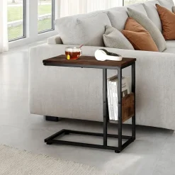 tectake Bijzettafel Wigan 55x36,5x60cm, Industrieel Hout Donker, Rustiek