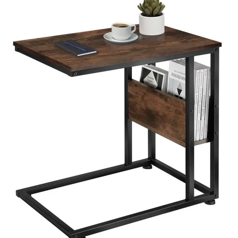 tectake Bijzettafel Wigan 55x36,5x60cm, Industrieel Hout Donker, Rustiek