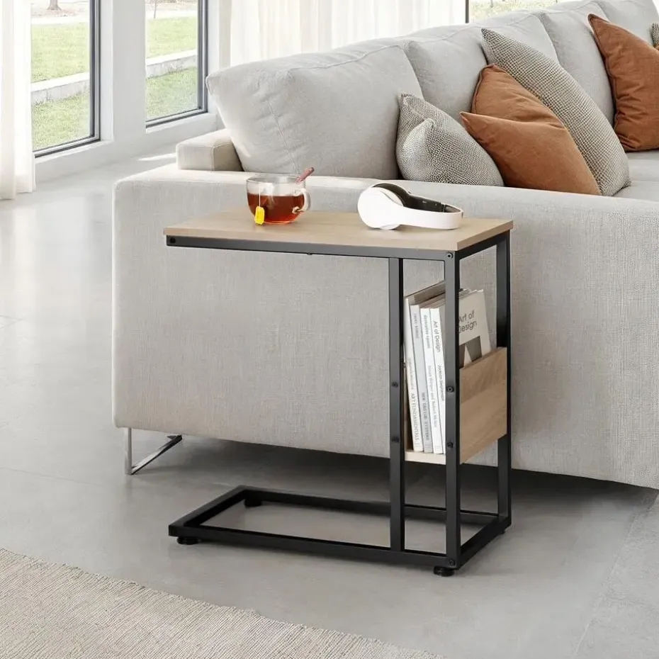 tectake Bijzettafel Wigan 55x36,5x60cm, Industrieel Licht Hout, Eiken Sonoma